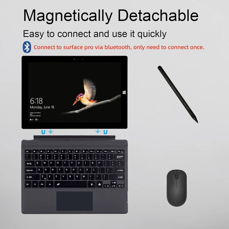 Mobee Type Cover for Microsoft Surface Pro 7+/ Pro 7 / Pro 6 / Pro 5 / Pro 4 / Pro 3, Bluetooch Type Keyboard with Multi-Touch Trackpad, Ultra Silm (Black with Backlit) - Image 3